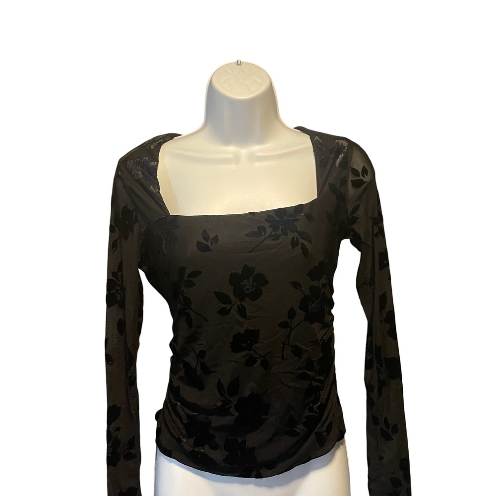 Womens Dark Floral Fairy Whimsigoth Velvet Burnout Sheer Mesh Top Size M Grunge